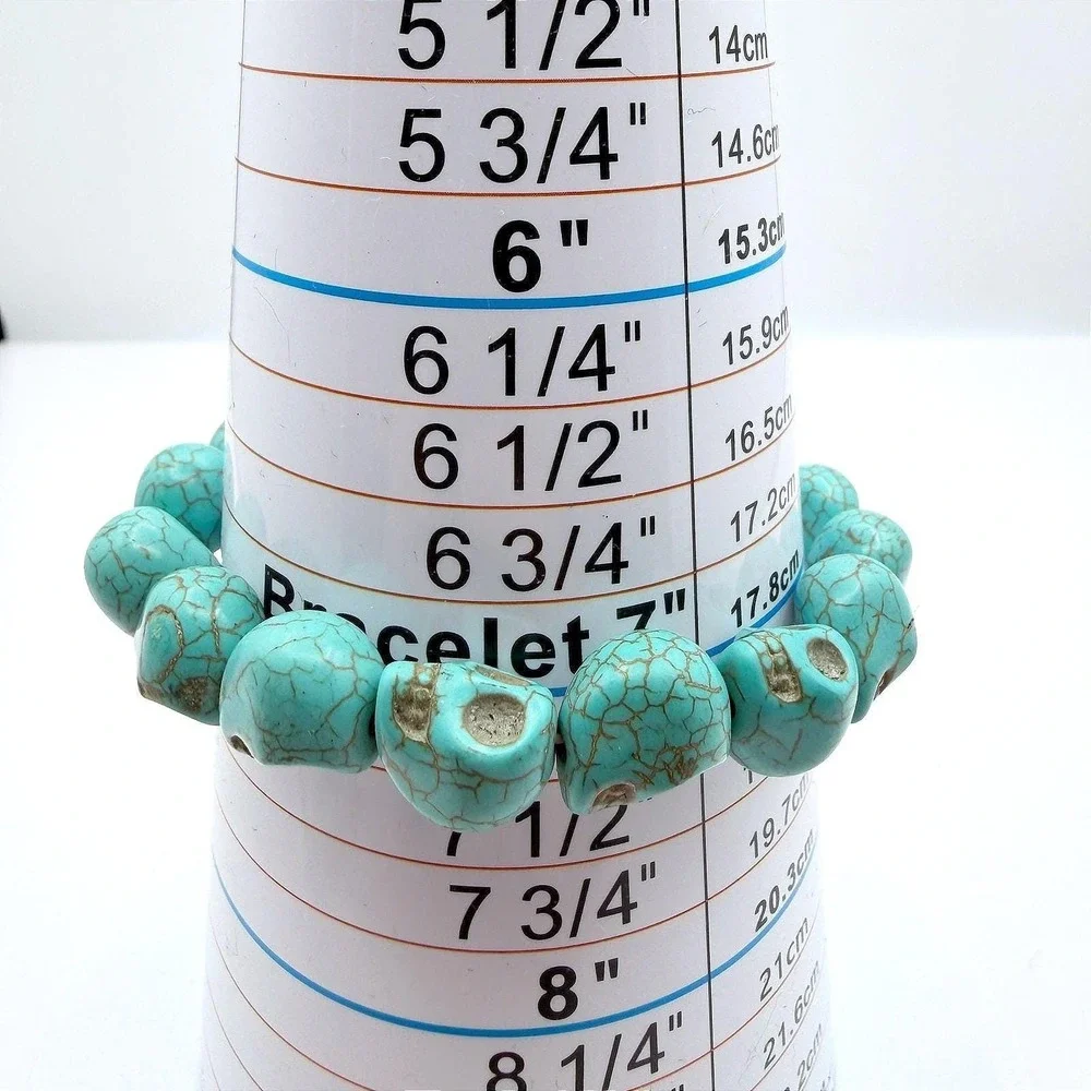 Vintage Turquoise Howlite‎ Skull Stretch Bracelet Halloween Gothic 7.5 Y2K 90s